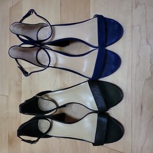 (2) pairs of Vince Camuto strappy heels 👠 blue Suede and black leather.